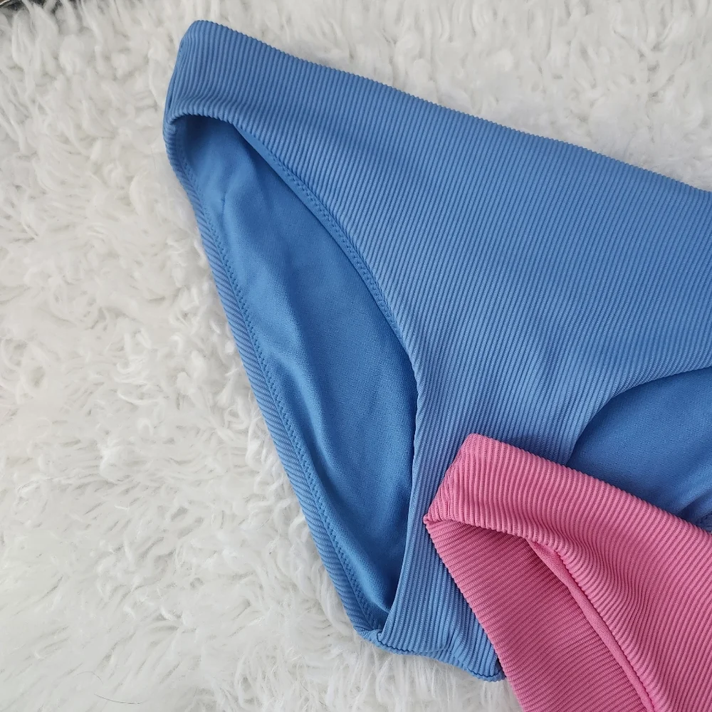 Roxy Ribbed Bikini Bottoms in Blue and Pink